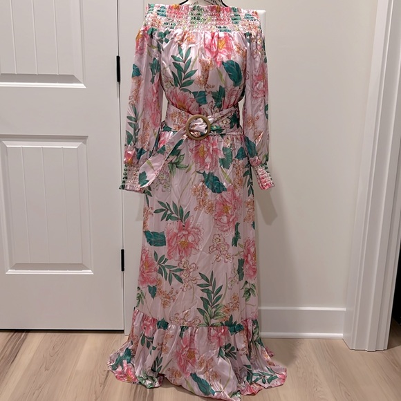 NWT Boston Proper Floral Blooms Off the Shoulder Belted Maxi Dress - Picture 2 of 15